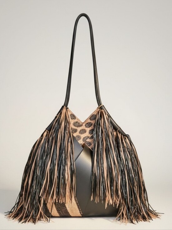 Ulla Johnson Handbags - Ulla Johnson Charlotte fringe black & tapir shoulder bag with suede lining